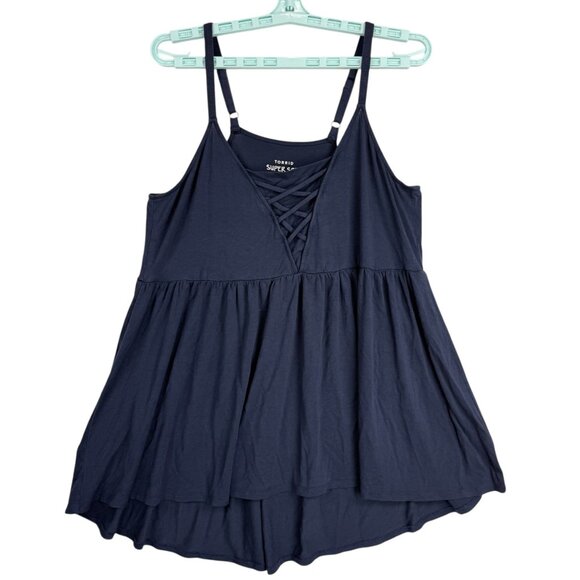Torrid Women's Super Soft Stretch Crisscross Flowy Navy Knit Top Size 1 US 1X - Picture 1 of 7